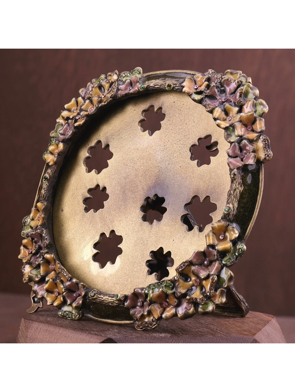 Jay Strongwater Round Floral Enamel & Swarovski Crystal Picture Frame 4.5